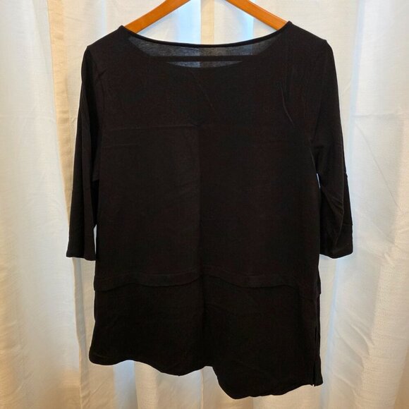 Pure Jill Black Asymmetrical 3/4 Sleeve Boat Neck Top with Side Slit. Sz Large - Picture 3 of 7